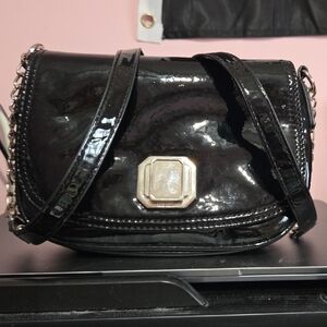 Nine West Patent Black Crossbody Bag with Chain Strap